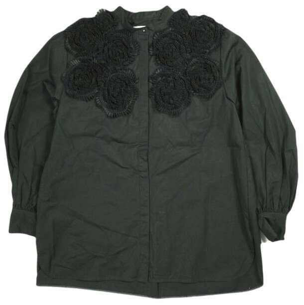 Rakuten - UNITED ARROWS ユナイテッドアローズ フラワーチュールブラウス 1521-199-1440 38 BLACK 長袖 バンドカラー シャツ トップス【中古】【UNITED ARROWS】