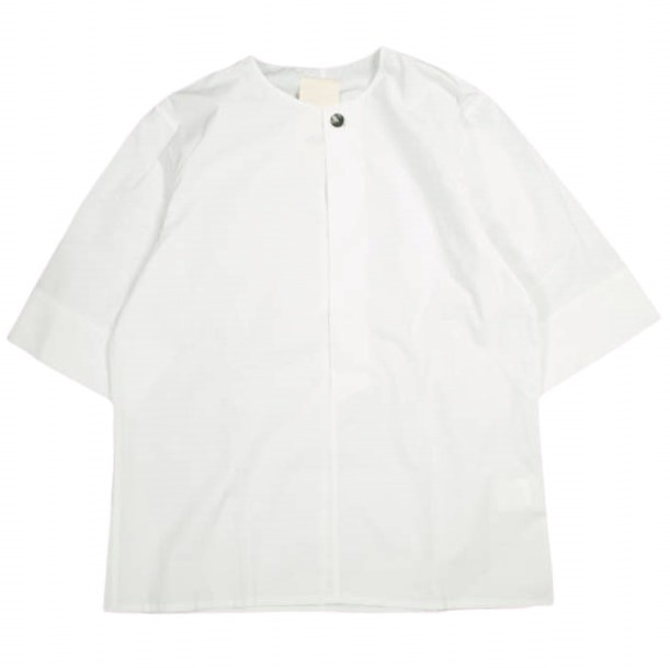 樂天商城 - Omar Afridi オマールアフリディ イギリス製 HALF SLEEVES SHIRT HIGH DENSITY COTTON ハーフスリーブシャツ OA-SS20-SHR-106-01 M WHITE ノーカラー プルオーバー 五分袖 定価51,700円 トップス【新古品】【中古】【Omar Afridi】