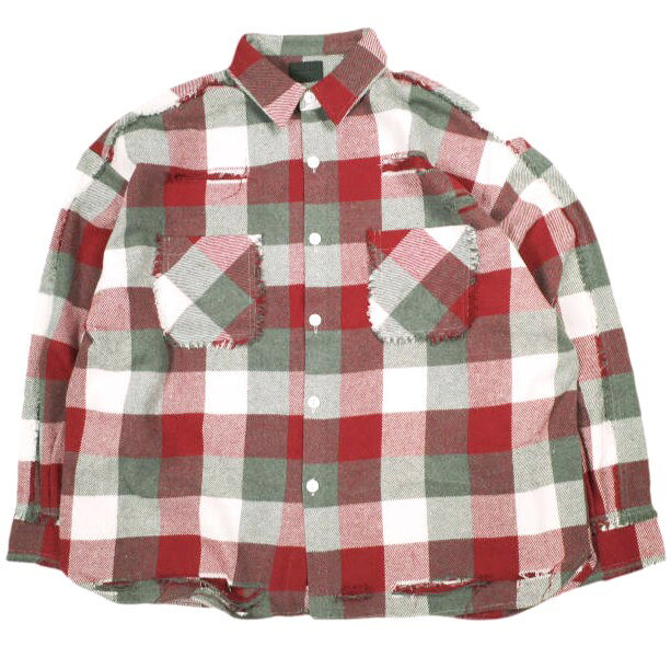 樂天商城 - Danke Schon ダンケシェーン 25AW FLANNEL DAMAGE SHIRTS BLOCK ダメージ加工 フランネルチェックシャツ UNS24033B-DS L RED 長袖 トップス【新古品】【中古】【Danke Schon】