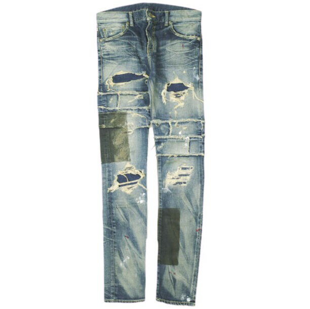 NOVE ノーヴェ 日本製 Damaged Repaired Stretch Denim Pants skinny leg ダメージ＆リペア加工 スキニーデニムパンツ NPC-D024 28 Indigo 定価36,720円 ジップフライ ジーンズ ボトムス