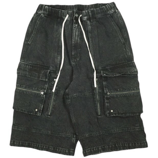 樂天商城 - Danke Schon ダンケシェーン 25SS CHEMIBLEACH DENIM CARGO SHORTS ケミカルブリーチ デニムカーゴショーツ UNS25066 L BLACK イージー ショートパンツ サンプル品 ボトムス【中古】【Danke Schon】