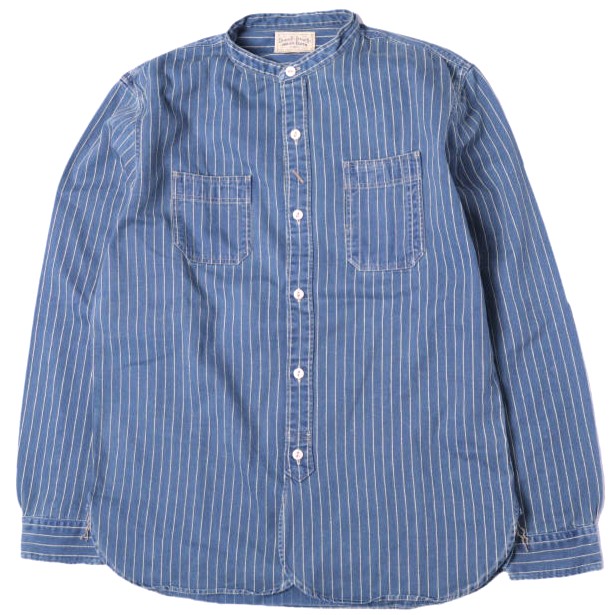 RRL ダブルアールエル WABASH STRIPE BAND COLLAR WORK SHIRTS ウォバッシュストラ…