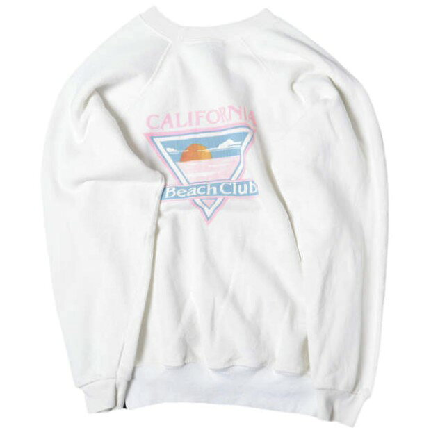 HANES ヘインズ 80s-90s CALIFORNIA BEACH CLUB ラグランスウェット S WHITE トレーナー 裏起毛 ヴィンテージ トップス