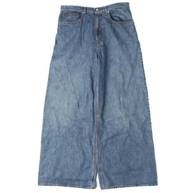 ERL イーアールエル 25SS イタリア製 BAGGY INDIANA DISTRESSED JEANS バギーデニムパンツ ERL10P013 XL DIRTY BLUE 定価71,500円 ワイド ジーンズ ジップフライ ボトムス
