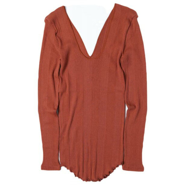 HAKUJI ハクジ 日本製 Random Rib LS PO コットンシルク Vネックロングスリーブカットソー H022093 Free BROWN 長袖 トップス【新古品】【中古】【HAKUJI】