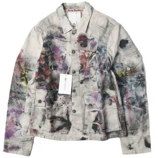 Acne Studios アクネストゥディオズ 25AW イタリア製 TROMPE L'OEIL PRINT JACKET トロンプルイユプリントジャケット FN-MN-OUTW001241 46 WHITE MULTI Gジャン デニムジャケット 定価138,600円 アウター