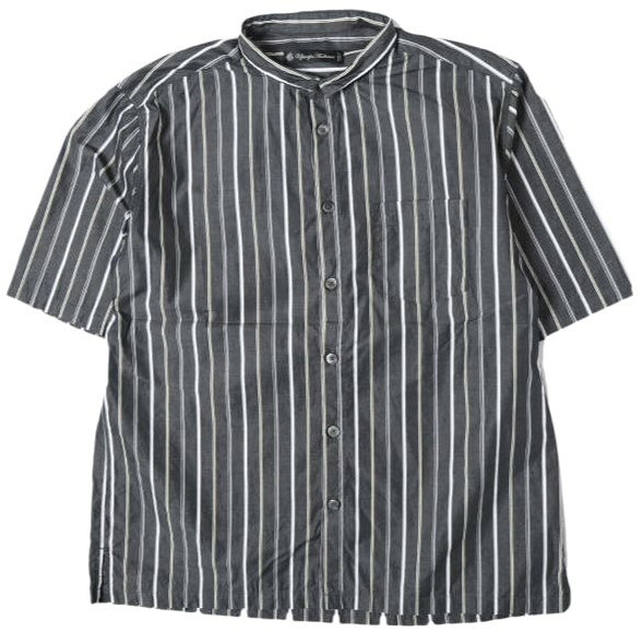 Upscape Audience アップスケープオーディエンス 日本製 レジメンタルスタンドスモールカラー ハーフスリーブシャツ MADE IN JAPAN AUD6209 M BLACK 半袖 ストライプ トップス