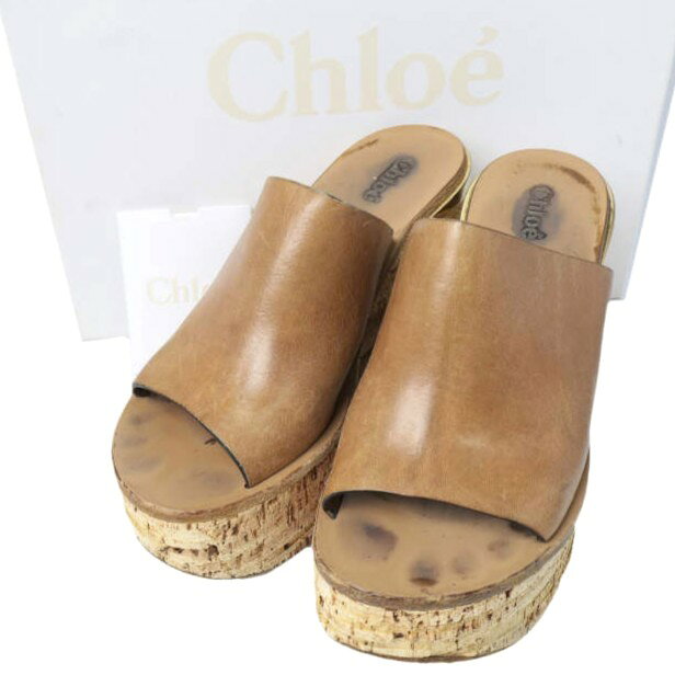 Chloe クロエ カミーユ ウエッジソールレザーサンダル CH22562 37.5(24cm) BROWN 厚底 シューズ【中古】【Chloe】