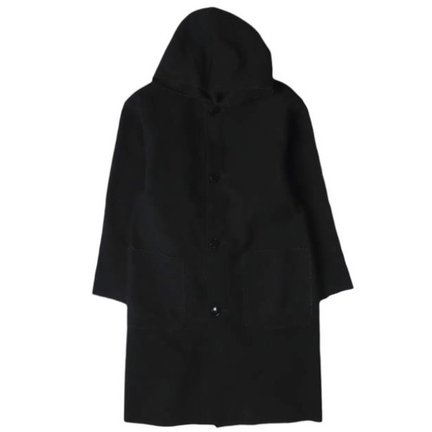 HYKE ハイク 日本製 14AW MELTON HOODED COAT カットオフ メルトンフードコート 2(M) BLACK コクーン アウター【中古】【HYKE】