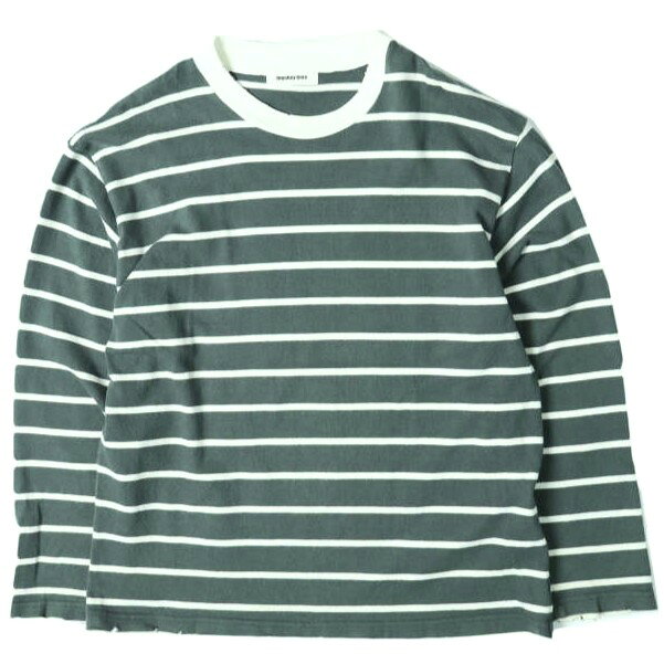 monkey time モンキータイム 25AW 日本製 ディストレスト ボーダーロングスリーブTシャツ 8312-6-992265 L DK.GREEN 長袖 ダメージ加工 ユナイテッドアローズ トップス【中古】【monkey time】