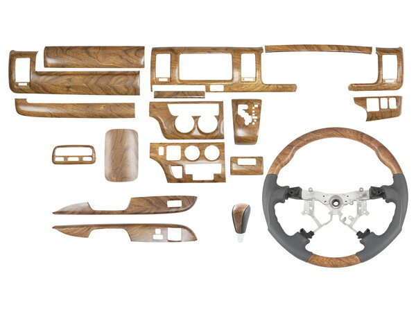 ハイエース 200系 1型 2型 3型 標準ボディ用 ナチュラルウッド調 インテリアパネル16P ガングリップステアリング シフトノブ セット 2