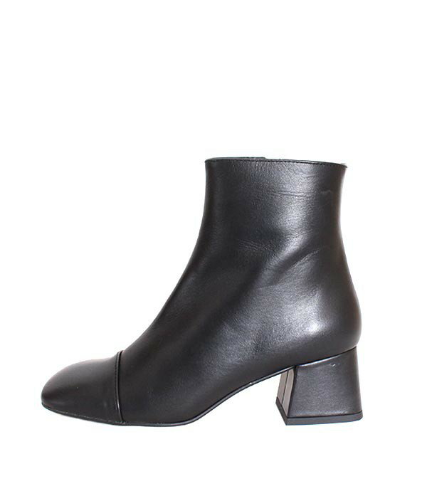 乐天商城 - MARIANマリアン　28612　サイドジップブーツ　ショートブーツ　チャンキーヒール　ブラック　スムースレザー