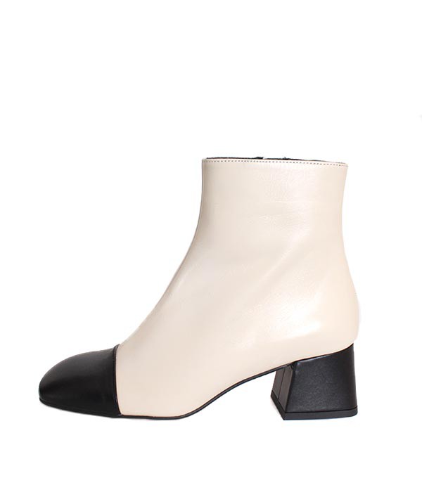 乐天商城 - MARIANマリアン　28612　サイドジップブーツ　ショートブーツ　チャンキーヒール　バイカラー　ブラック×ホワイト　スムースレザー