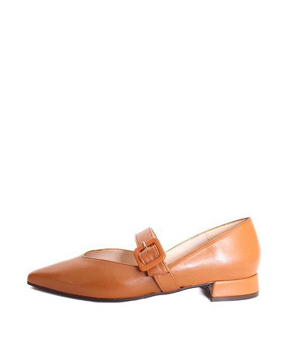 MARIANマリアン　8506　ストラップパンプス　ローヒールパンプス　ポインテッドトゥパンプス　フラットシューズ　ブラウン　スムースレ..