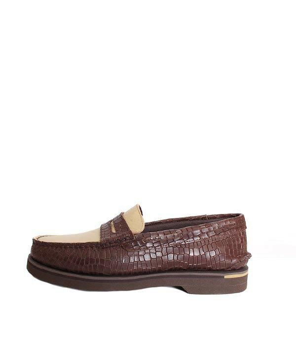 SPERRYスペリー　ST25454　ブラウン×アイボリーベージュ　ローファー　コインローファー　型押しレザー