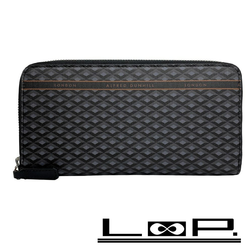 ■新同■　 ダンヒル ラウンド 長財布 札入れ カード入れ エンジンターン レザー グレー ブラック 箱【46..