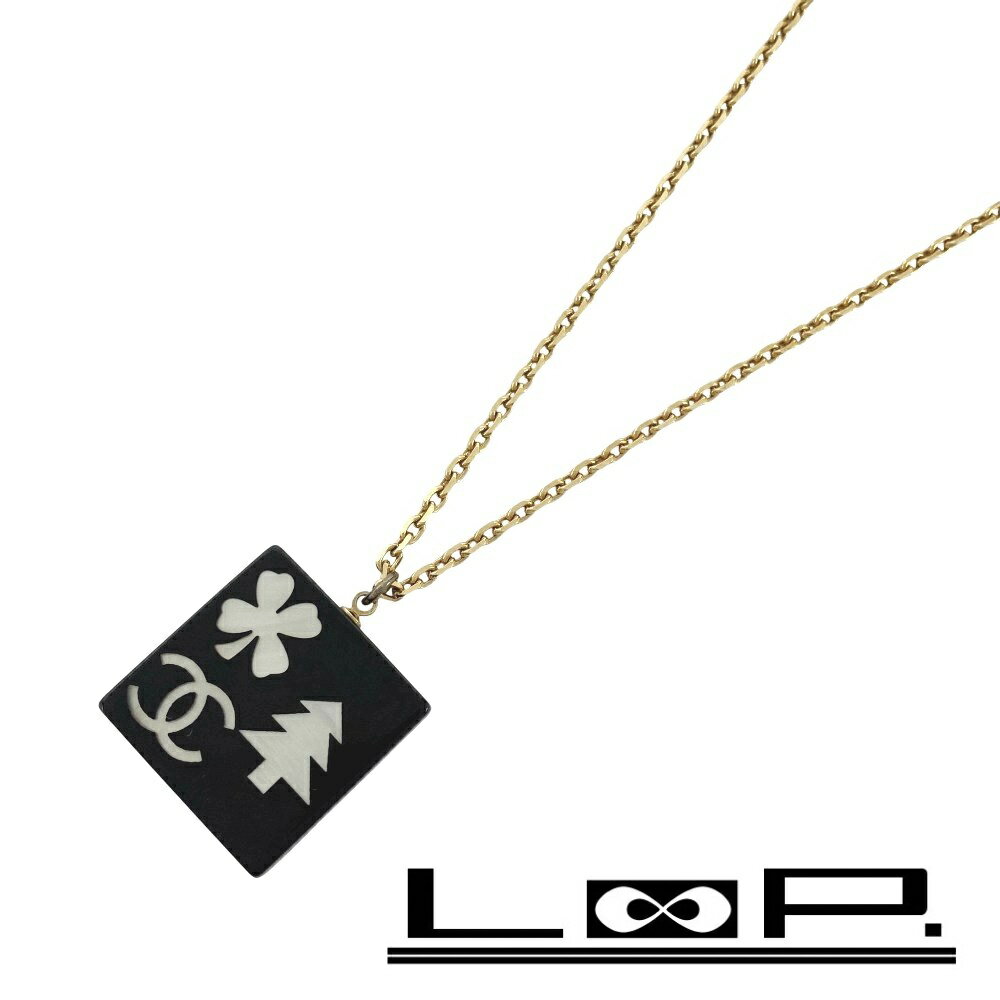 Rakuten - ◆SALE◆ シャネル ■美品■ スクエアプレート ネックレス アクセサリー クローバー ツリー ココ ブラック ゴールド GP 03A 【434402】5 【中古】