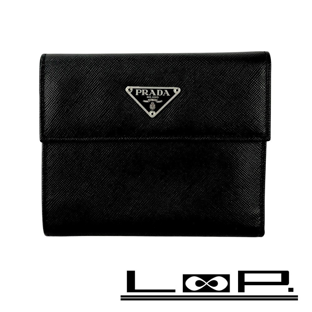 美品 PRADA プラダ M170 テスートナイロン 三つ折り 財布 極美品】プラダ M170 テスートナイロン 三つ折り 財布 箱付き 三角ロゴ