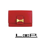 SALE!!!!■美品■ クロエ カードケース 名刺入れ リボン ビジネス 仕事 レザー GP レッド 3P0671-889 箱 【330803】3 【中古】