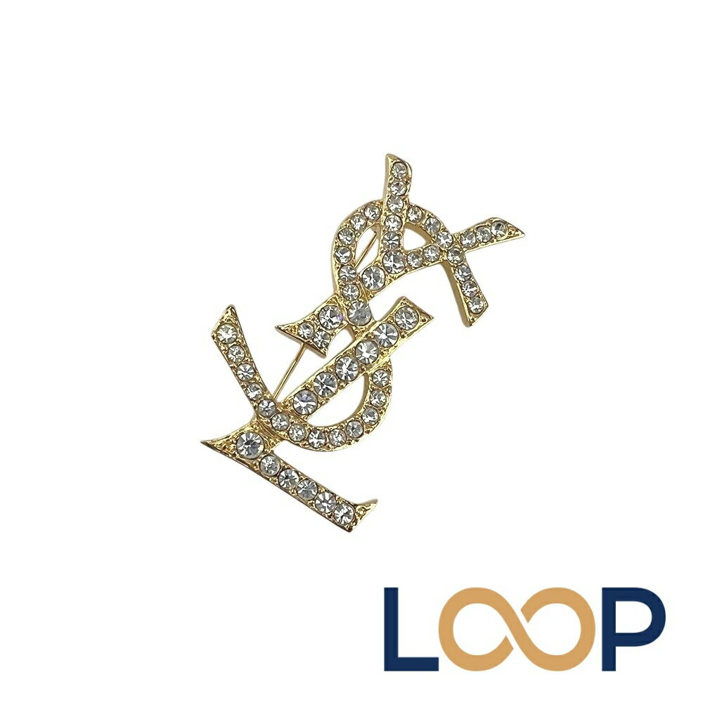 Rakuten - サンローラン ■新同■ カサンドラ ロゴ ブローチ アクセサリー ラインストーン ゴールド GP 【672507】1 【中古】
