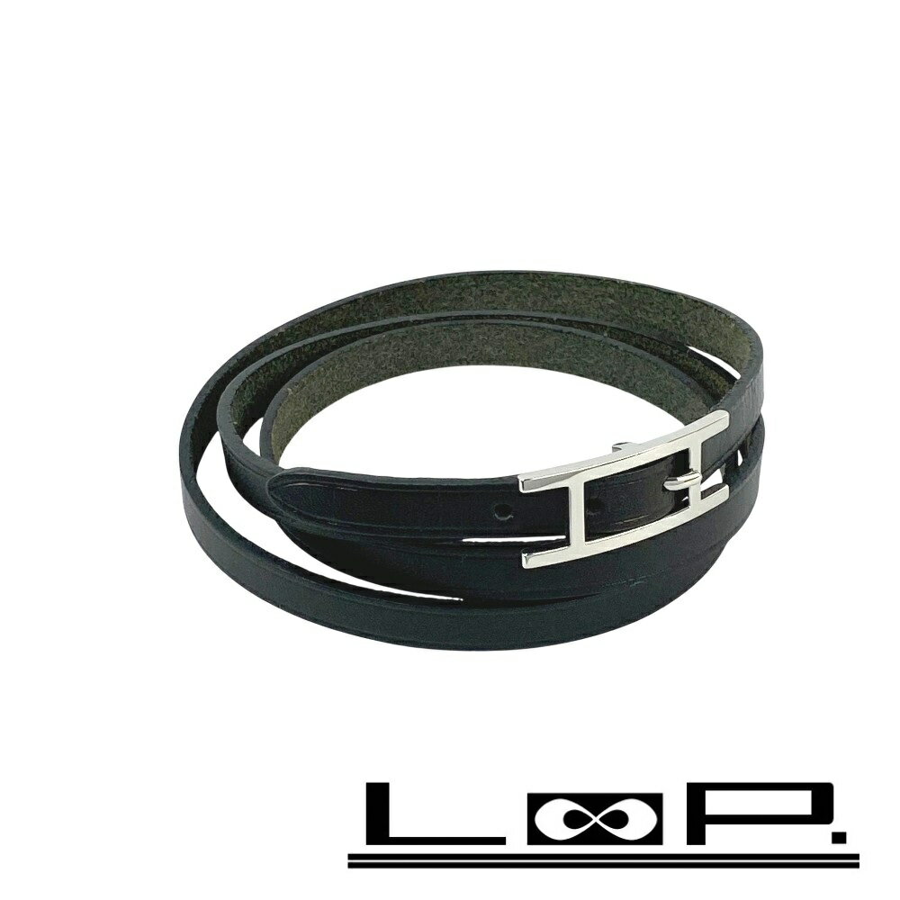 エルメス ■美品■ ビーアピ ドゥーブルトゥール ブレスレット アクセサリー 4重巻き レザー ブラック □H刻 箱 【477010】11 【中古】