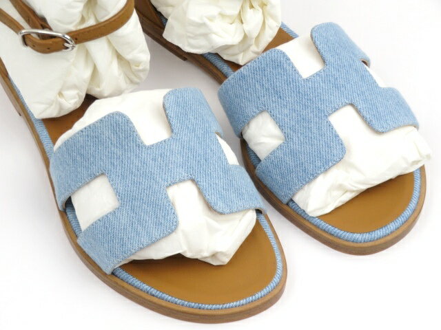 【値下げ】■未使用■　エルメス サントリーニ サンダル 靴 ブルークレール #35 箱 H231106Z CB355 【31311】【中古】