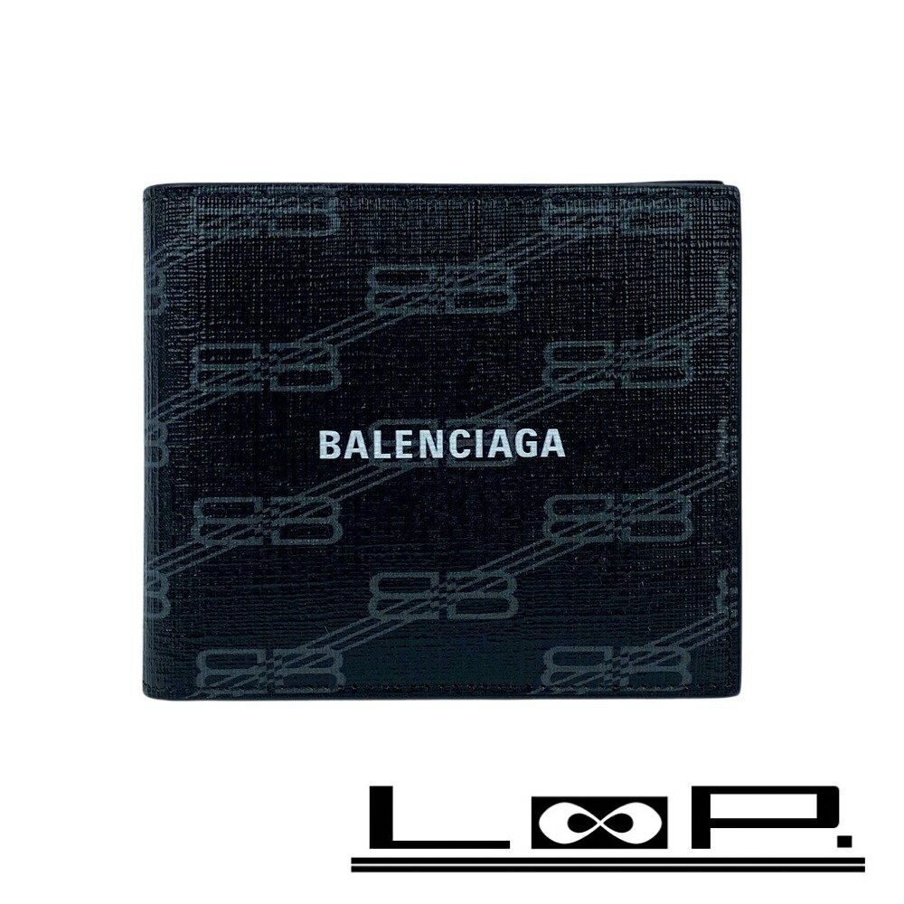 希少✨バレンシアガ 二つ折り財布 BBロゴ 総柄 PVC レザー ブラック 希少✨ バレンシアガ 二つ折り財布 BBロゴ 総柄 PVC レザー ブラック