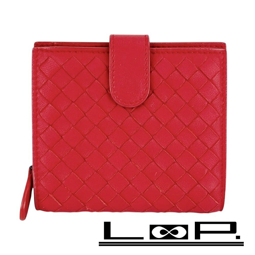 ボッテガヴェネタ ■中古■ イントレチャート 二つ折り 財布 ウォレット レザー レッド 【591112】13 【中古】