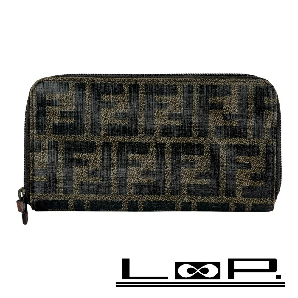 A, E, H, I, L, V, Y - フェンディ ■中古■ ズッカ ラウンドファスナー 長財布 ウォレット PVC ブラウン 【652417】13 【中古】