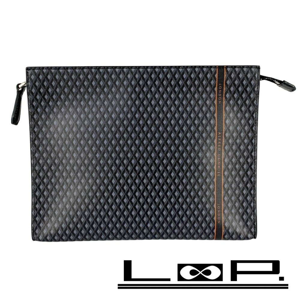 ■新同■　 ダンヒル クラッチ セカンド バッグ エンジンターン レザー グレー ブラック 【460418】10 【..