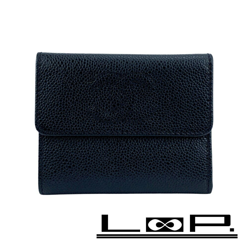 シャネル ■美品■ 三つ折り 財布 ウォレット ファッション キャビア ブラック 【631...