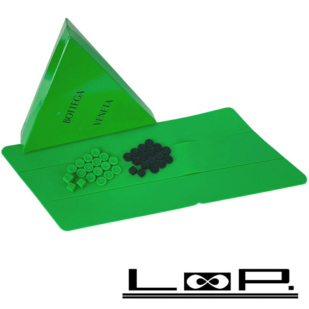 ボッテガヴェネタ ■美品■ バックギャモン ボードゲーム テーブル ホーム パーティー ラバー シリコン グリーン ブラック 箱 【539602】3 【中古】