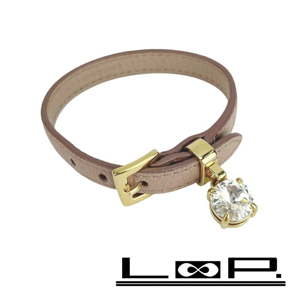 ミュウミュウ ■中古■ ブレスレット アクセサリー レザー ラインストーン GP ピンク 箱 【556821】10 【中古】