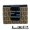 ■新同■ フェンディ 2つ折り 財布 ズッキーノ ロゴ レザー キャンバス ブラウン 【397622】5 【中古】