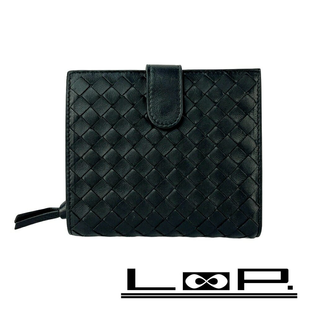 ボッテガヴェネタ ■美品■ イントレ 二つ折り財布 ウォレット レザー ブラック 箱 【600722】12 【中古】