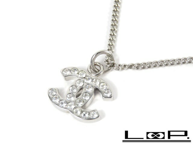 【美品】 CHANEL シャネル ココ ネックレス アクセサリー ラインストーン シルバー SS 08V 箱 【A68824】【中古】