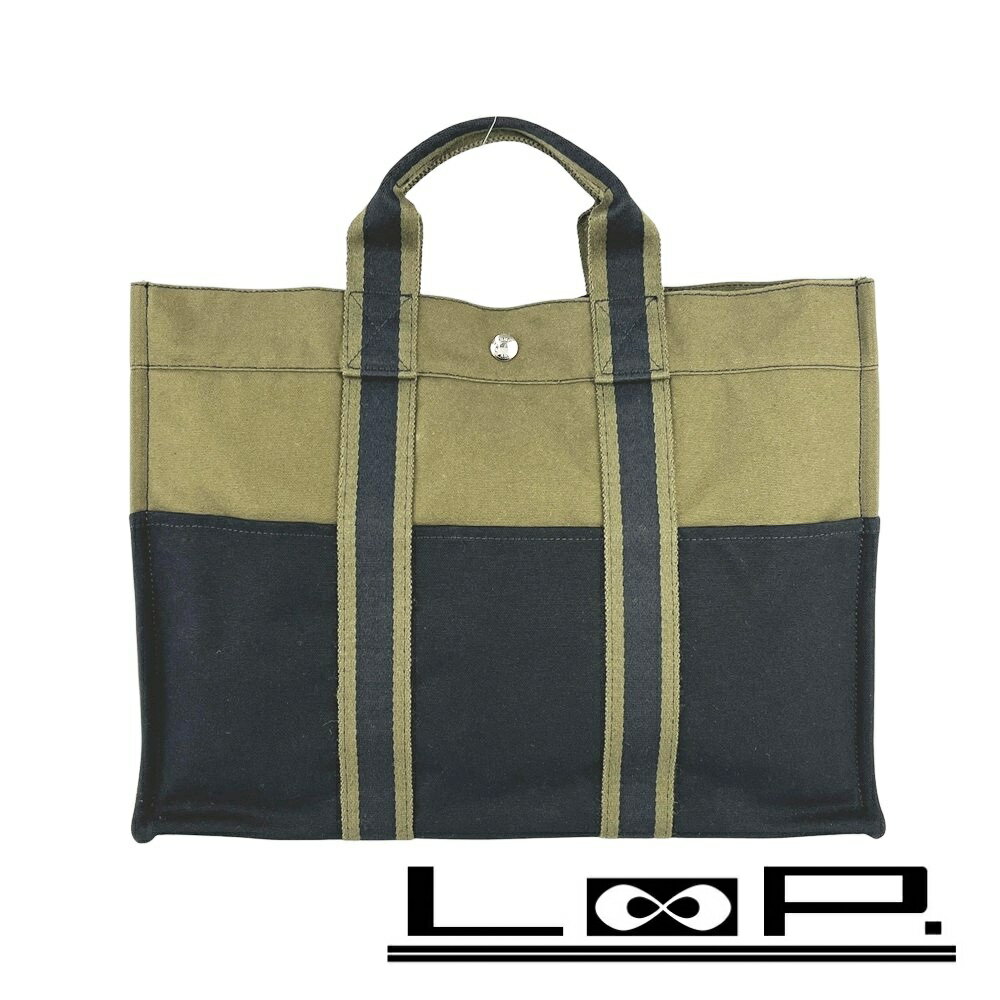 エルメス ■美品■ フールトゥMM トートバッグ ハンドバッグ キャンバス カーキ ブラック 【532528】7 【中古】