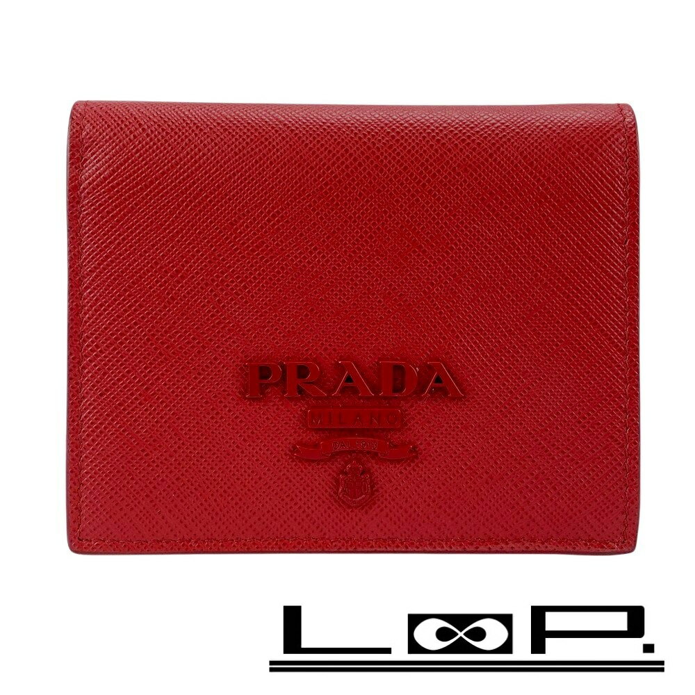 最終値下げ　※お買い得品　美品　PRADA プラダ　二つ折り　財布　赤　三角 PRADA（プラダ） 二つ折り長財布 三角ロゴ サフィアーノレザー レッドx