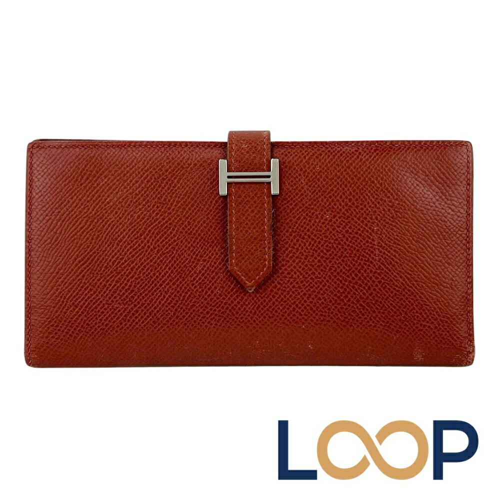 エルメス ■中古■ ベアンスフレ 長財布 ウォレット エプソン SS レッド シルバー □M刻13 