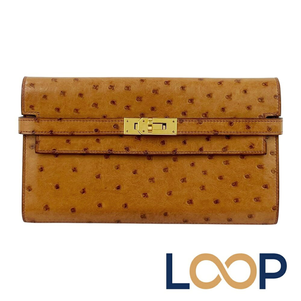 エルメス ■中古■ ケリーウォレット 長財布 オーストリッチ GP チェスナッツ ゴールド金具 C刻 【694134】8 【中古】