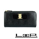 ■新同■ フェラガモ ヴァラ リボン 長財布 財布 ウォレット レザー ブラック JP22C124 箱 【386237】7 【中古】