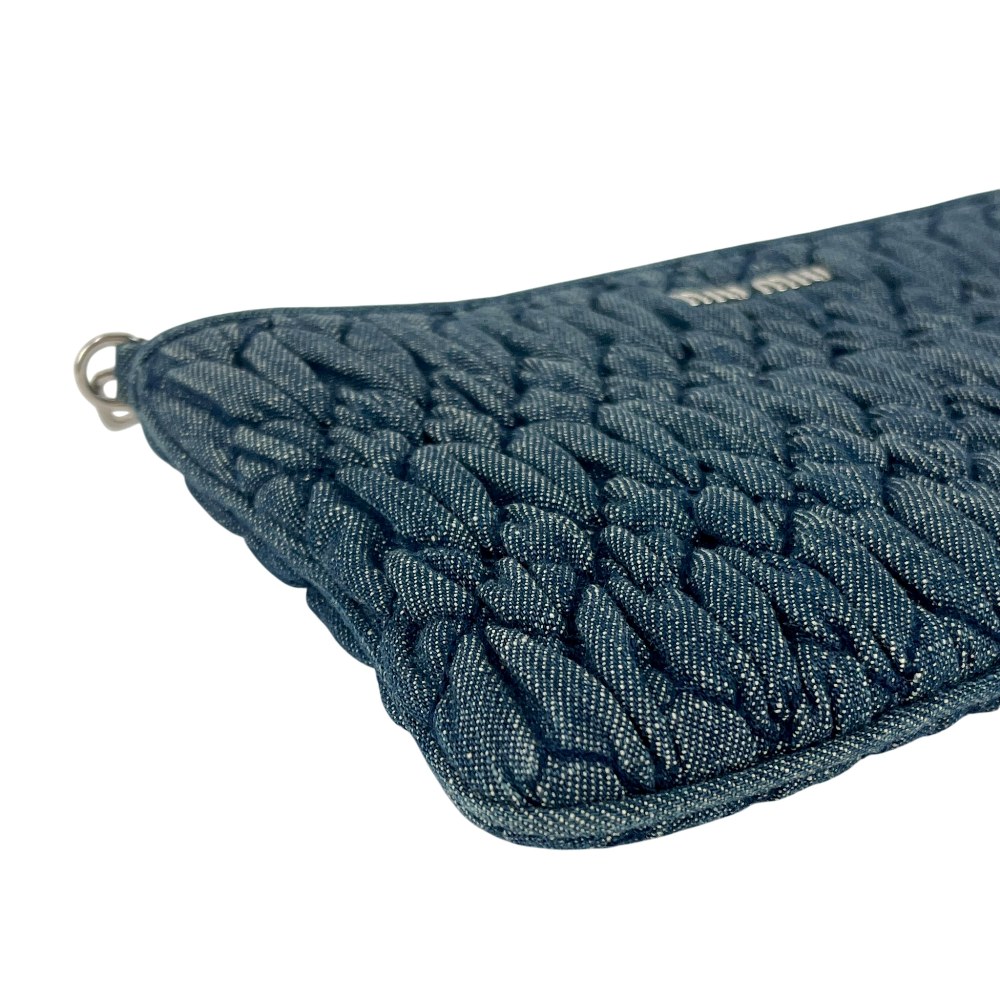 ミュウミュウ ■美品■ マテラッセ クリスタル チェーン ショルダー ミニバッグ ポーチ 2WAY デニム ネイビー 【441240】8 【中古】