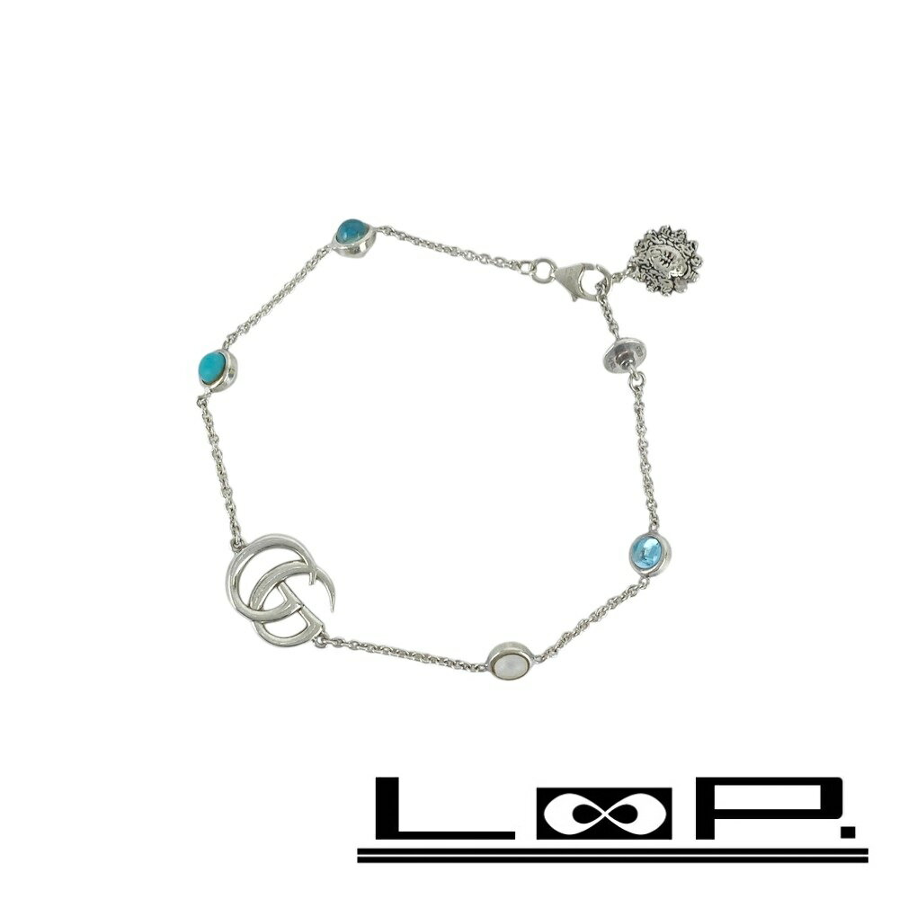 Pearl - グッチ ■美品■ ダブルG マザーオブパール フラワー 花 ブレスレット アクセサリー ブルー シルバー SV925 #16 【560842】11 【中古】
