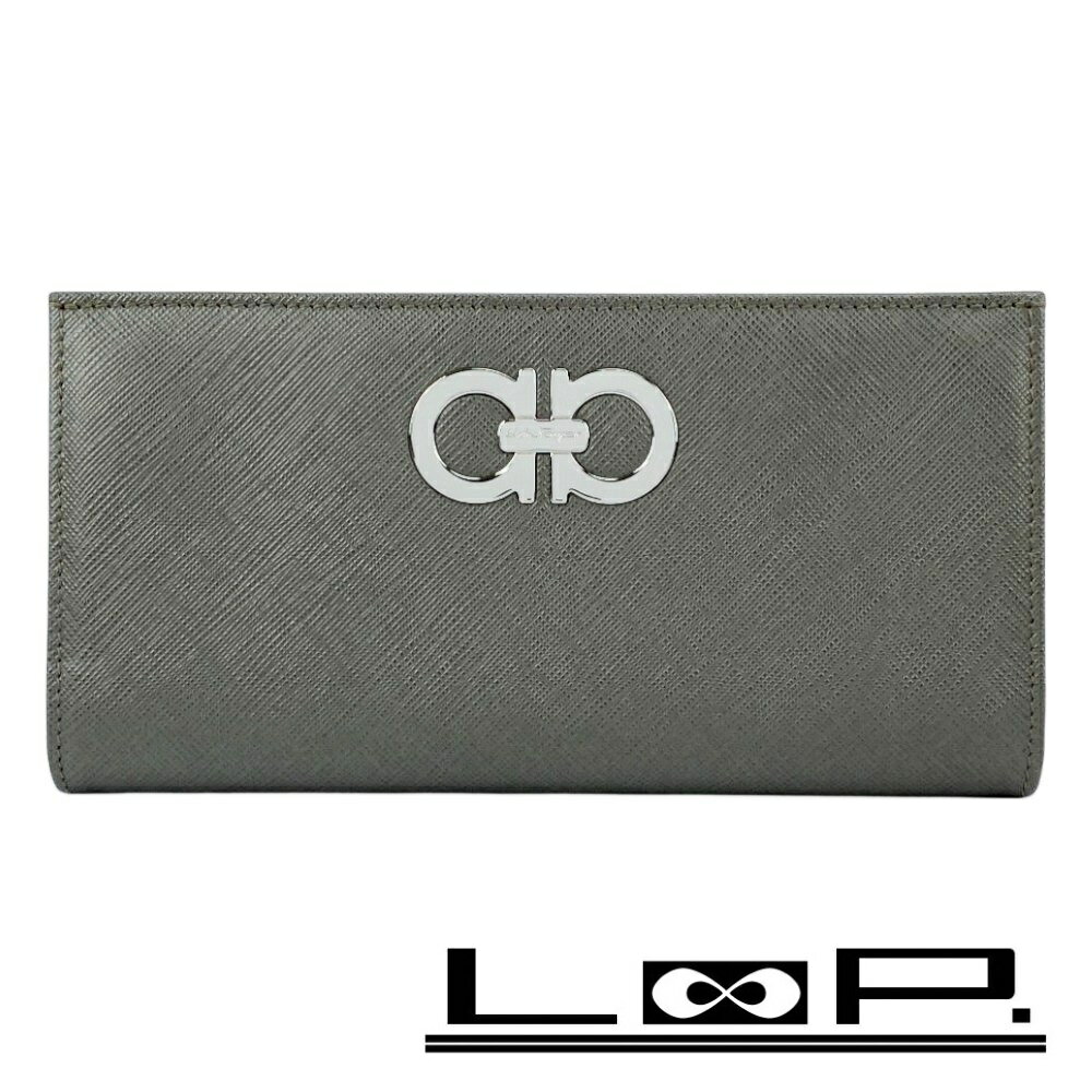 フェラガモ ■新同■ ガンチーニ 二つ折り長財布 ウォレット レザー カーキ【495243】13 【中古】