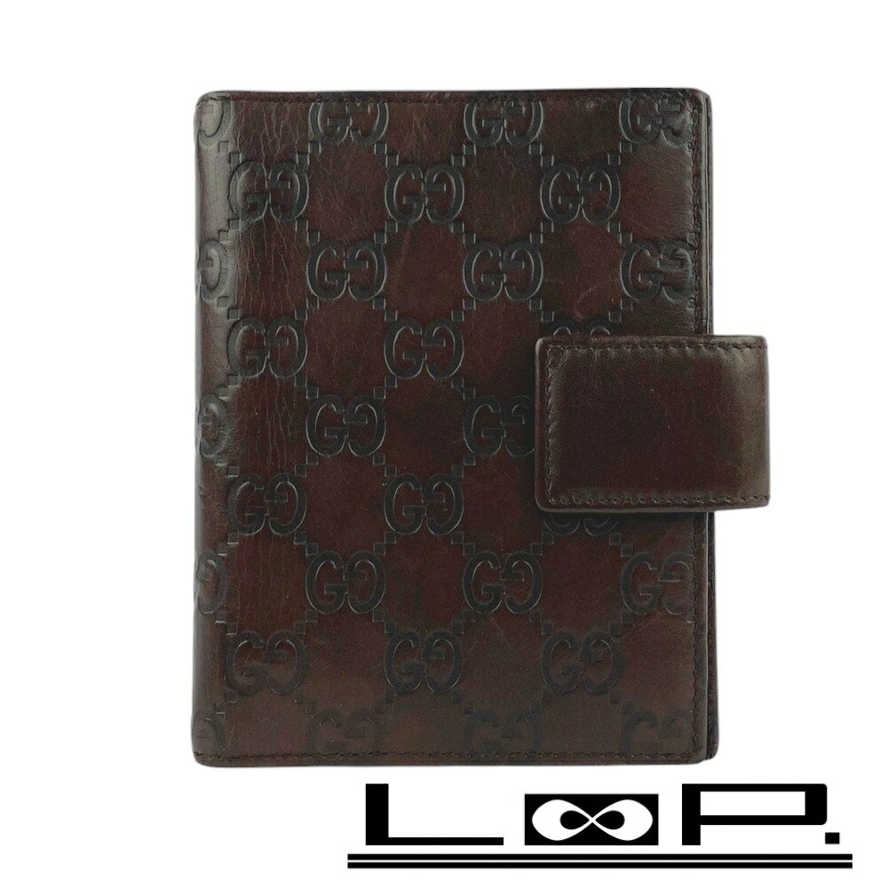 ■中古■ グッチ グッチシマ 手帳カバー 6穴 バインダー レザー ダークブラウン 115241 【278846】8 【中古】