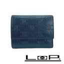 ■中古■ セリーヌ トリオンフ コンパクト 三つ折り 財布 レザー ネイビー ブルー 【384646】3 【中古】