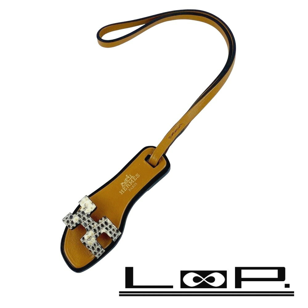 エルメス ■未使用■ オラン ナノ チャーム サンダル リザード オンブレ ナチュラルサブレ ブラック 箱 【467646】8 【中古】