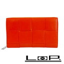 ■美品■ ボッテガヴェネタ イントレチャート ラウンドジップ 長財布 ウォレット レザー オレンジ 【392351】5 【中古】