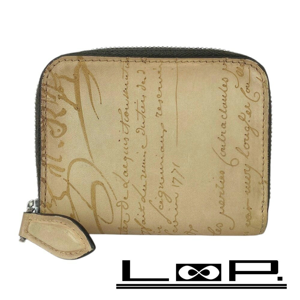 ベルルッティ ■中古■ カリグラフィ ラウンドジップ コインケース 小銭入れ 財布 ウォレット レザー ベージュ 【424052】7 【中古】