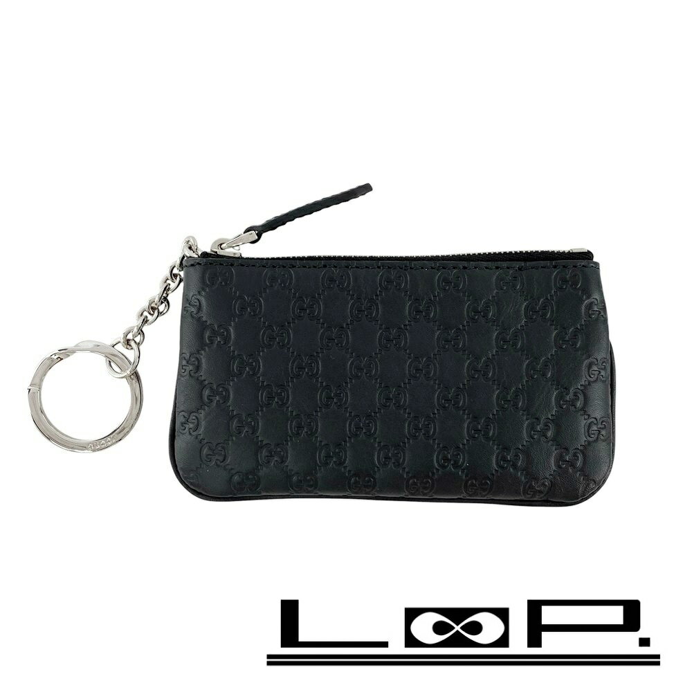 グッチ ■未使用■ マイクロ キーリング付きコインケース キーケース 小物入れ グッチシマ レザー ブラック シルバー 箱 【537752】7 【中古】